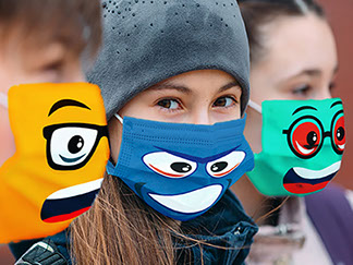 Face Mask for similar designs for your buddies - BC Face Mask .com Available in Preprinted (our design), Custom Printing (Your Design) or a Corporate Design (School Logo or Corporate, theme, festival or an event
